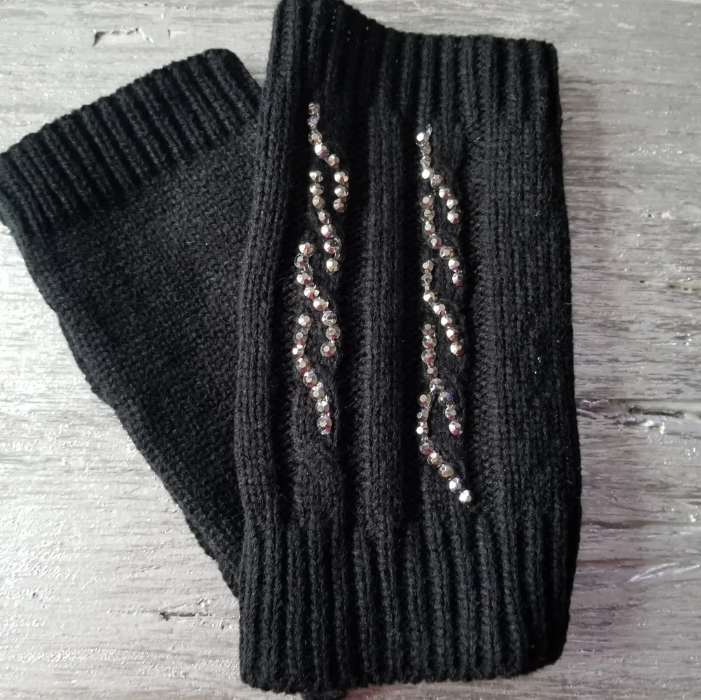 4 colors Rhinestone detailed fringerless mittens